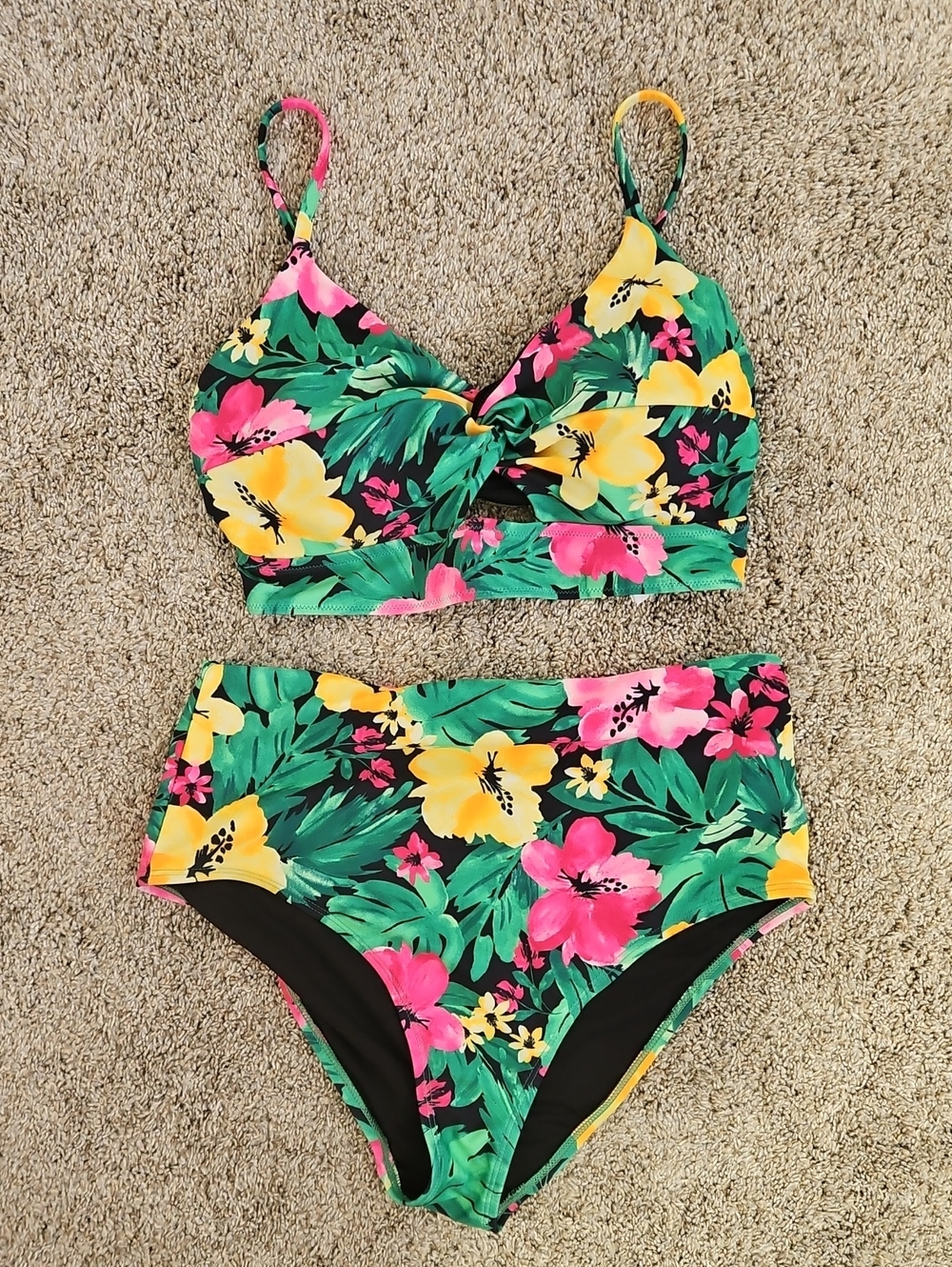 LN Old Navy Tropical Floral High-Waist Bikini Set - Pink, Yellow & Green